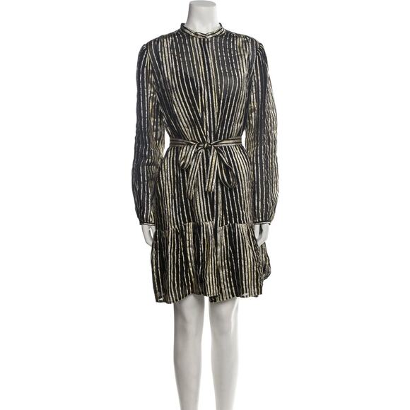 Saloni Silk Metallic Stripe Jacquard Midi Dress Size 2 - Picture 9 of 12